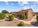 Backyard with covered patio, outdoor kitchen, desert landscaping and retaining wall planter at 16444 W Chuparosa Ln, Surprise, AZ 85387