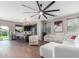 Open-concept living space with hardwood floors, modern lighting, and ample seating, perfect for entertaining at 4135 E Waterman Ct, Gilbert, AZ 85297