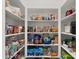 A walk-in pantry with shelving stocked with groceries and household items at 8149 E Jaeger St, Mesa, AZ 85207