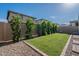 Spacious backyard with artificial grass, brick border, and privacy landscaping at 10035 E Trent Ave, Mesa, AZ 85212