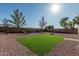 Gravel backyard featuring artificial turf and privacy walls at 18096 N Arbor Dr, Maricopa, AZ 85138