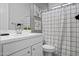 Clean bathroom with a shower curtain at 1915 N Bernard Cir, Mesa, AZ 85207