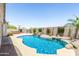 Private backyard oasis with a sparkling pool, waterfall feature, and lush landscaping at 25564 W Ripple Rd, Buckeye, AZ 85326