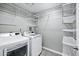 Spacious laundry room with modern washer and dryer, plus ample shelving for storage at 3046 E Glenrosa Ave, Phoenix, AZ 85016