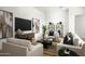 Modern living room featuring a large flat-screen TV, plush sofas, and neutral décor at 6614 E North Ln, Paradise Valley, AZ 85253