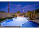 Tranquil backyard pool with water features, perfect for relaxation and entertaining at dusk at 6621 S Balboa Dr, Gilbert, AZ 85298