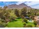 Expansive backyard with lush lawn, mature trees, and a sparkling pool, set against a scenic mountain backdrop at 6735 E San Juan Ave, Paradise Valley, AZ 85253