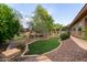 Expansive backyard featuring mature trees, lush landscaping, and a well-manicured lawn at 844 E County Down Dr, Chandler, AZ 85249