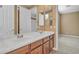 Bathroom with double sinks and wood cabinets; the space offers functionality with a view into a connected room at 844 E County Down Dr, Chandler, AZ 85249
