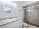 Bathroom featuring a granite countertop vanity and a glass enclosed shower with tile surround at 1216 E Rowlands Ln, Phoenix, AZ 85022