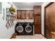 Functional laundry room with modern washer and dryer, overhead cabinets, and tiled floor at 2232 E Inglewood St, Mesa, AZ 85213
