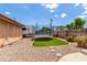 Backyard with green artificial turf surrounding a trampoline at 25615 S Lemon Ave, Queen Creek, AZ 85142