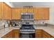 Modern kitchen featuring a stainless steel oven, microwave and a stylish backsplash at 3207 E Behrend Dr, Phoenix, AZ 85050