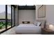 Bright bedroom features large windows with views of the landscaped yard, modern furniture, and light-colored decor at 6649 E Ocotillo Rd, Paradise Valley, AZ 85253