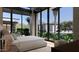 Bedroom features large glass windows that allow for stunning views of the landscaping and pool at 6649 E Ocotillo Rd, Paradise Valley, AZ 85253