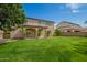 Expansive backyard with lush lawn, desert landscaping, and covered patio, perfect for entertaining at 881 E Boston St, Gilbert, AZ 85295