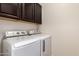 Convenient laundry area features modern, front-loading washer and dryer with dark cabinets at 881 E Boston St, Gilbert, AZ 85295