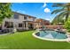 Inviting backyard with a sparkling pool and lush artificial turf at 2440 E Stephens Pl, Chandler, AZ 85225