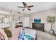 A view of the main bedroom with a ceiling fan, a TV, and carpeted floors at 2440 E Stephens Pl, Chandler, AZ 85225