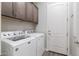 Clean laundry room with washer and dryer, storage cabinets, and access door at 3437 E Appaloosa Rd, Gilbert, AZ 85296
