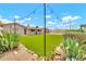 Expansive backyard with well-maintained artificial grass, mature landscaping, and string lights for outdoor ambiance at 37508 N 12Th St, Phoenix, AZ 85086