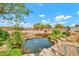 A tranquil backyard pond features a flourishing array of plants, serene water features, and colorful koi fish at 37508 N 12Th St, Phoenix, AZ 85086