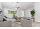 Bright living room with neutral decor, large window, and modern ceiling fan at 4107 E Fairview Cir, Mesa, AZ 85206