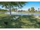 Picturesque pond featuring lush greenery, a fountain, and ducks creating a tranquil and inviting outdoor space at 7272 W Crystal Rd, Glendale, AZ 85308