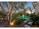 Beautiful backyard pool area with desert landscaping, lighting and stone paver accents at 9265 N 115Th St, Scottsdale, AZ 85259