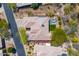 This aerial view shows the home, hardscaping and backyard seating area at 12366 N 129Th St, Scottsdale, AZ 85259