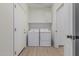 Well-equipped laundry room with modern washer and dryer, shelf, and overhead cabinet for convenient storage at 1265 S Aaron -- # 271, Mesa, AZ 85209