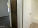 Hallway showing storage cabinet, closet and doorway to bedroom with new carpet at 1927 E Hampton Ave # 260, Mesa, AZ 85204