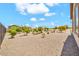 A view of the gravel-covered backyard landscaping with desert foliage surrounding the home at 27606 W Tonopah Dr, Buckeye, AZ 85396