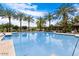 A community swimming pool is surrounded by green palm trees and shade structures for community residents at 3623 E Horace Dr, Gilbert, AZ 85296