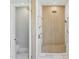 Walk-in shower with tile surround, bench, and multiple shower heads at 7032 E Balancing Rock Rd, Scottsdale, AZ 85266