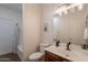 Bathroom featuring vanity, toilet and shower/tub with shower curtain at 830 S Cerise --, Mesa, AZ 85208