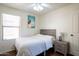Bedroom features a window with white blinds and a beach picture hanging on the wall at 8516 N 64Th Ave, Glendale, AZ 85302