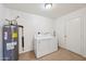 Bright laundry room featuring white washer and dryer set, tile floor, and a Rheem water heater at 1532 W 6Th St, Tempe, AZ 85281