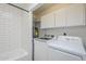 Convenient laundry area with washer, dryer, and adjacent bathtub at 1847 E Kirkland Ln # C, Tempe, AZ 85281