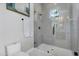 Contemporary shower stall with glass enclosure, subway tile, and chrome fixtures at 20644 E Sunrise Ct, Queen Creek, AZ 85142