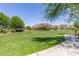 Expansive green space in a community park, lined with trees and a paved walking path at 23179 S 225Th Pl, Queen Creek, AZ 85142