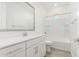 Bright bathroom featuring white cabinetry, quartz counters, and a shower-over-tub combination at 4051 S Galaxy Ln, Mesa, AZ 85212
