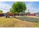 Spacious backyard featuring a playground, trampoline, and mature trees at 6814 N 14Th St, Phoenix, AZ 85014