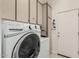 Functional laundry room with built-in cabinets and modern washer and dryer units at 18021 N 53Rd St, Scottsdale, AZ 85254
