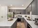 Modern kitchen featuring gray cabinetry, stainless steel appliances, and a stylish center island at 5518 S Dillon Cir, Mesa, AZ 85212