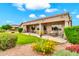 Backyard with colorful flowers and greenery, covered patio, and neatly landscaped yard at 6141 S Bradshaw Way, Chandler, AZ 85249