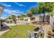 Beautiful backyard features a large pool, ample lawn, and lush landscaping, perfect for outdoor activities at 7492 E Buteo Dr, Scottsdale, AZ 85255