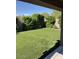Lush backyard featuring manicured artificial turf and tall privacy hedges; perfect for outdoor relaxation at 9726 E Butte St, Mesa, AZ 85207