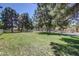 Community park featuring lush green grass, mature shade trees, and a black fence surrounding the perimeter at 10244 N 65Th Ln, Glendale, AZ 85302