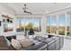 Spacious living room with a large sectional, recessed lighting, and scenic mountain views at 15045 E Sundown Dr, Fountain Hills, AZ 85268